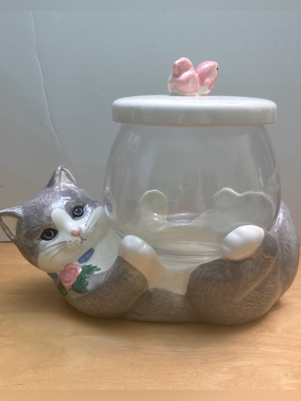 Vintage Treasure Craft Kitty Cat with Glass Fish Bowl Cookie Jar